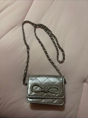Aldo Silver Quilted Chain Crossbody with Knot Accent